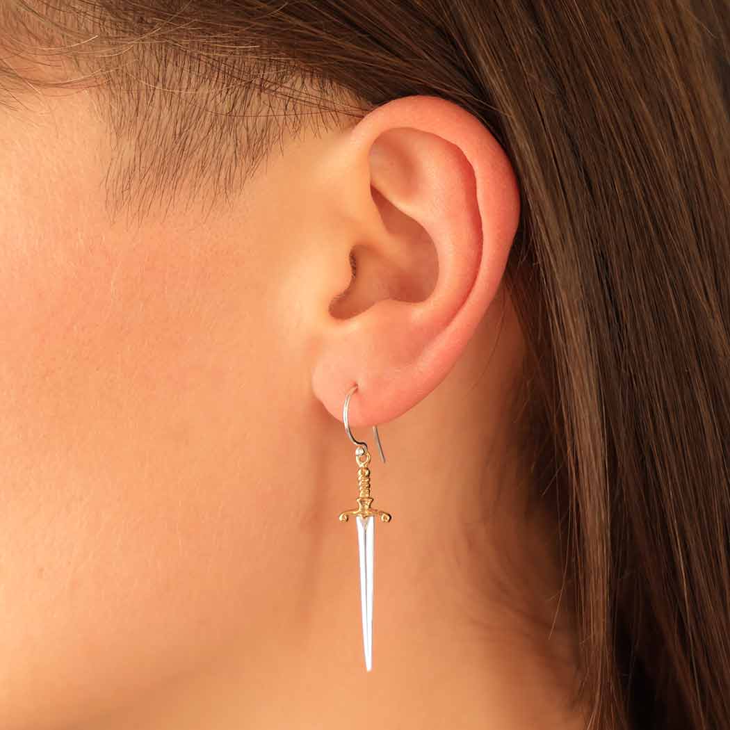 Nina Designs - Sterling Silver Sword Dangle Earrings 38x10mm