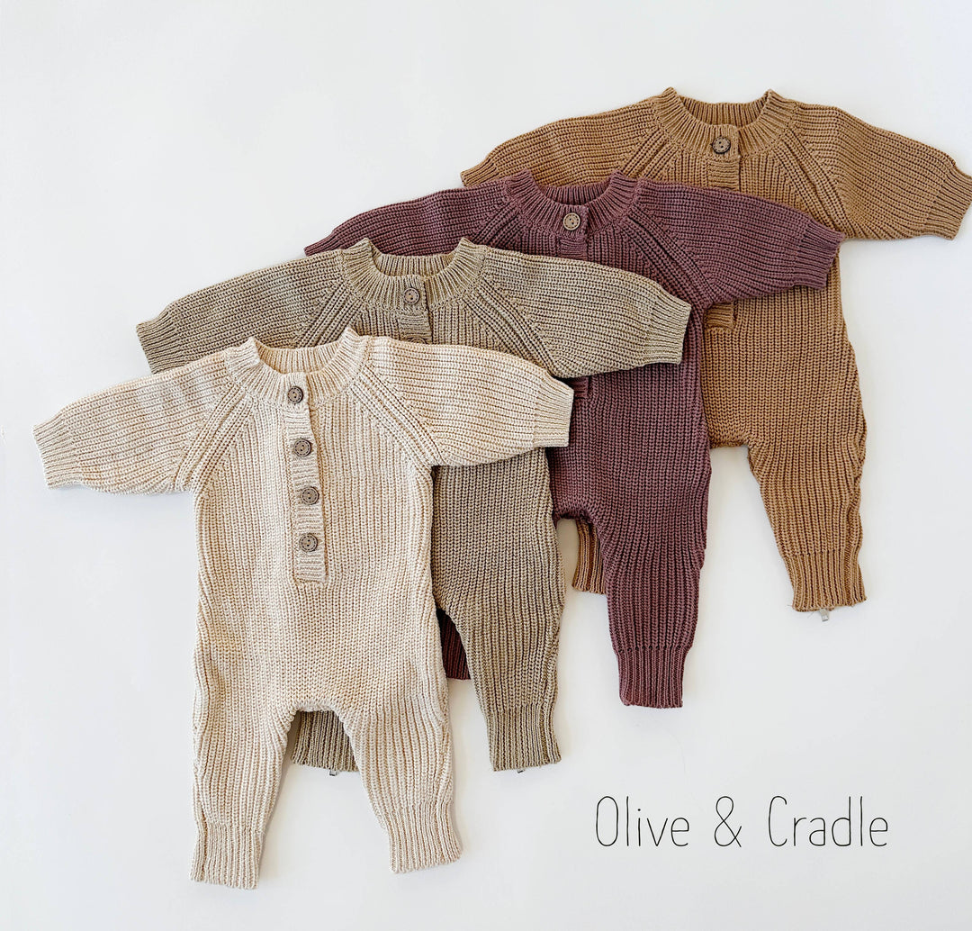 OLIVE & CRADLE - Baby Knit romper Button front Jumpsuit w/ zipper | Harper