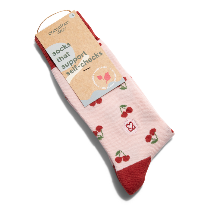 Conscious Step - Socks that Support Self-Checks (Pink Cherries)