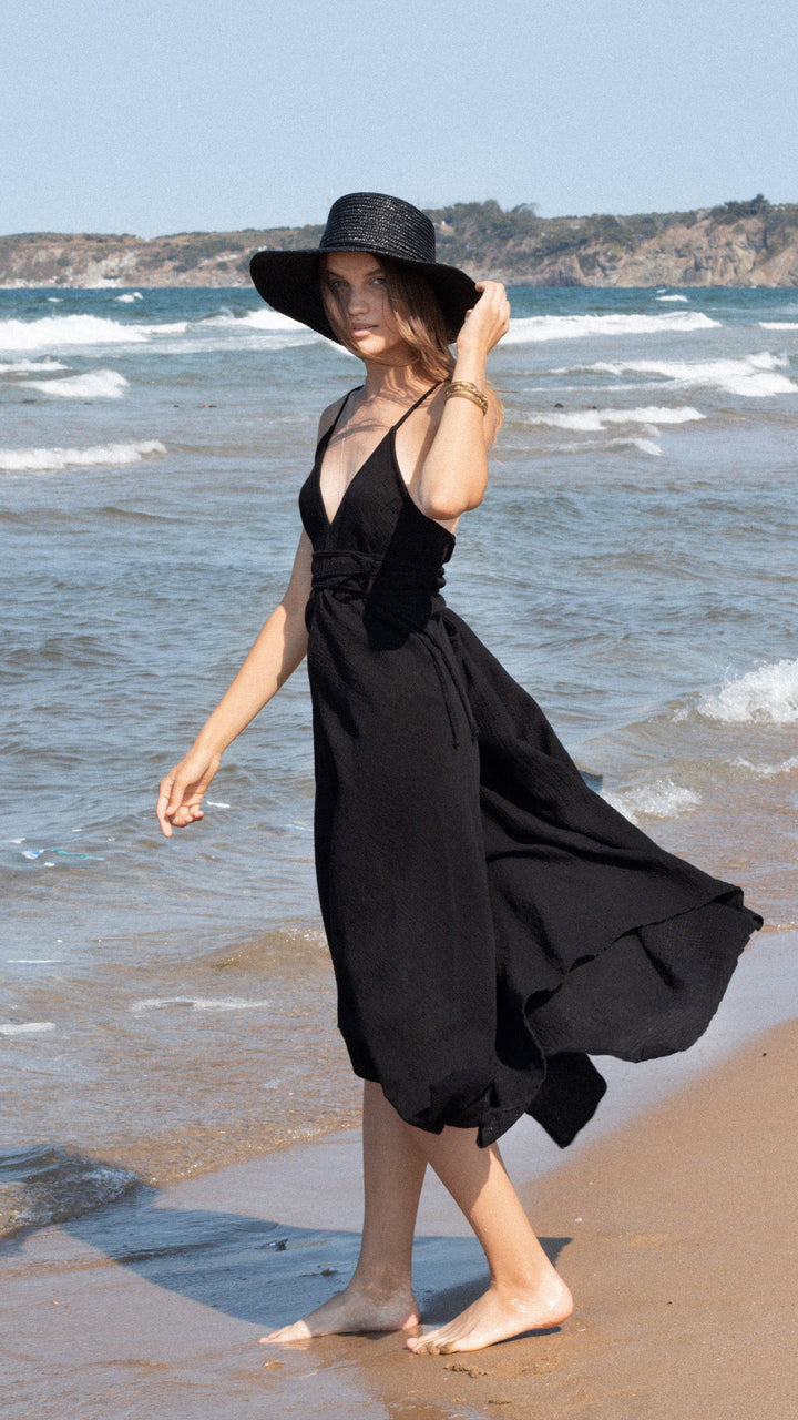 Sage Maxi Dress - Black | 100% Turkish Cotton Beach Dress resortwear- ON SALE