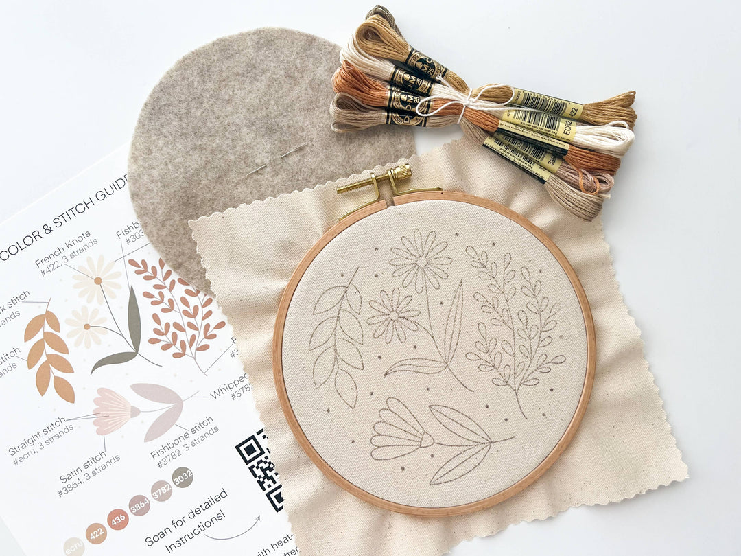 Matryoshka Doll Shop - Floral Embroidery DIY Kit, modern embroidery craft kit