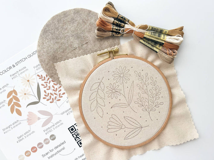 Matryoshka Doll Shop - Floral Embroidery DIY Kit, modern embroidery craft kit
