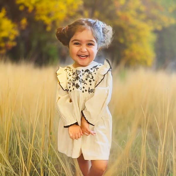 Embroidered Ruffle Flare Baby Dress (Organic Cotton / Linen)