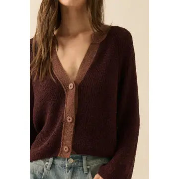 Ribbed Knit Contrast Cardigan Sweater