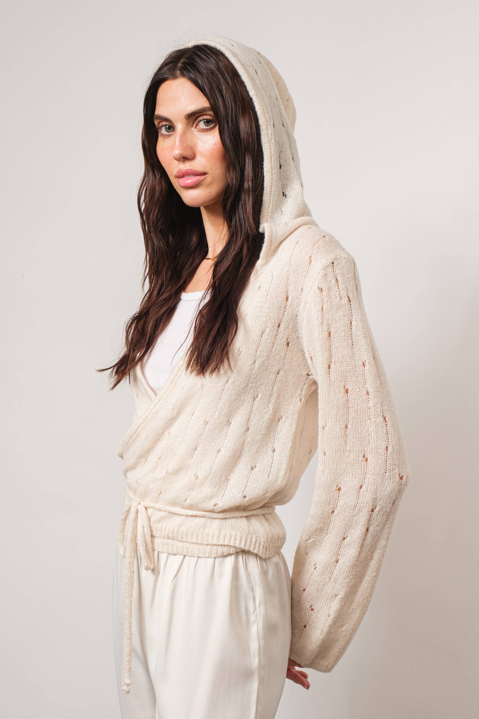 Hooded wrap cardigan shop