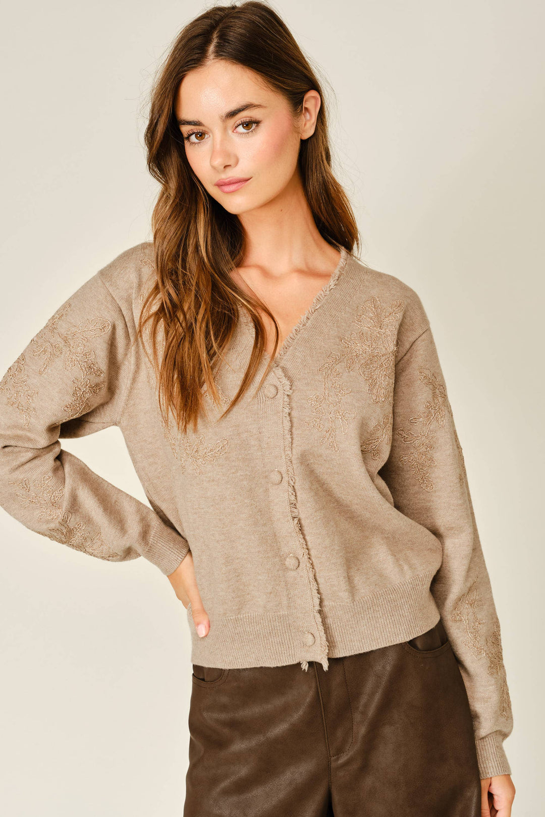 Pre-Order- WOOL MIX EMBROIDERED SWEATER CARDIGAN