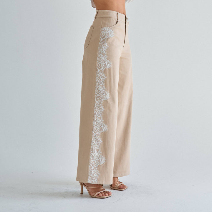 The Margot Lace-Trim Twill Pant — Olive