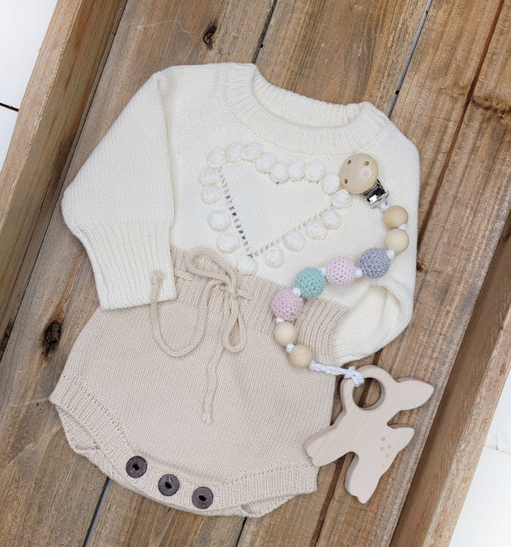 OLIVE & CRADLE - Baby Girl HEART Sweater Romper Knit Outfit