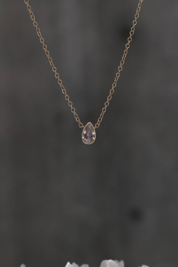 Floating Pear Bezel Necklace | Gold