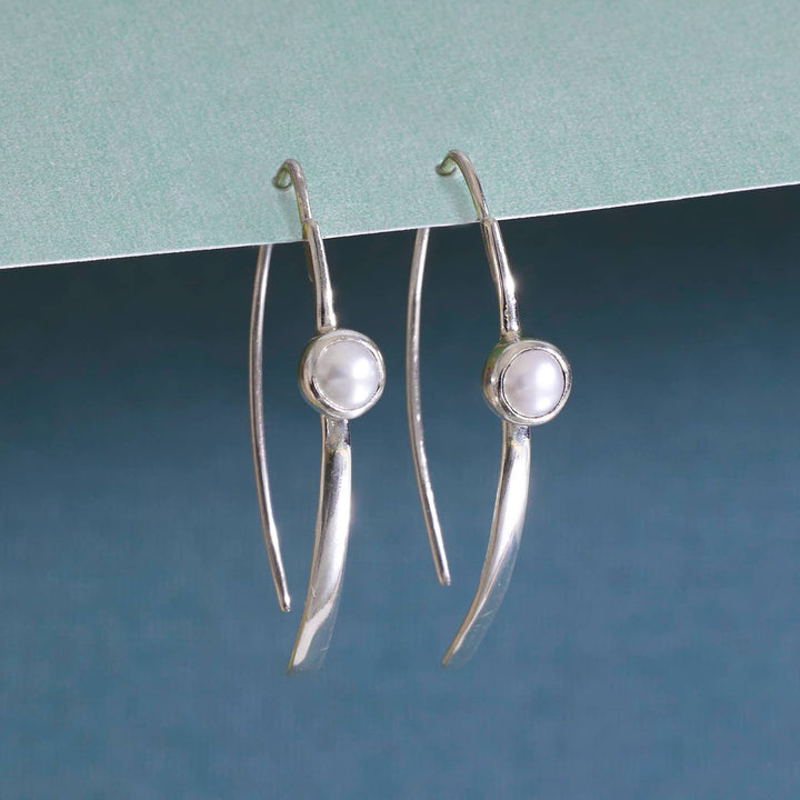 Nina Designs - Sterling Silver Marquis Earrings with Pearl 31x5mm