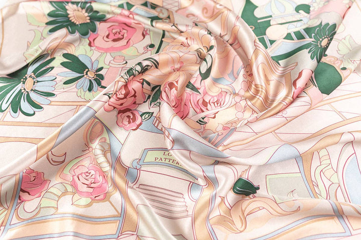 Lost Pattern NYC - "Vintage Blooms" Large Silk Square Scarf - Champagne