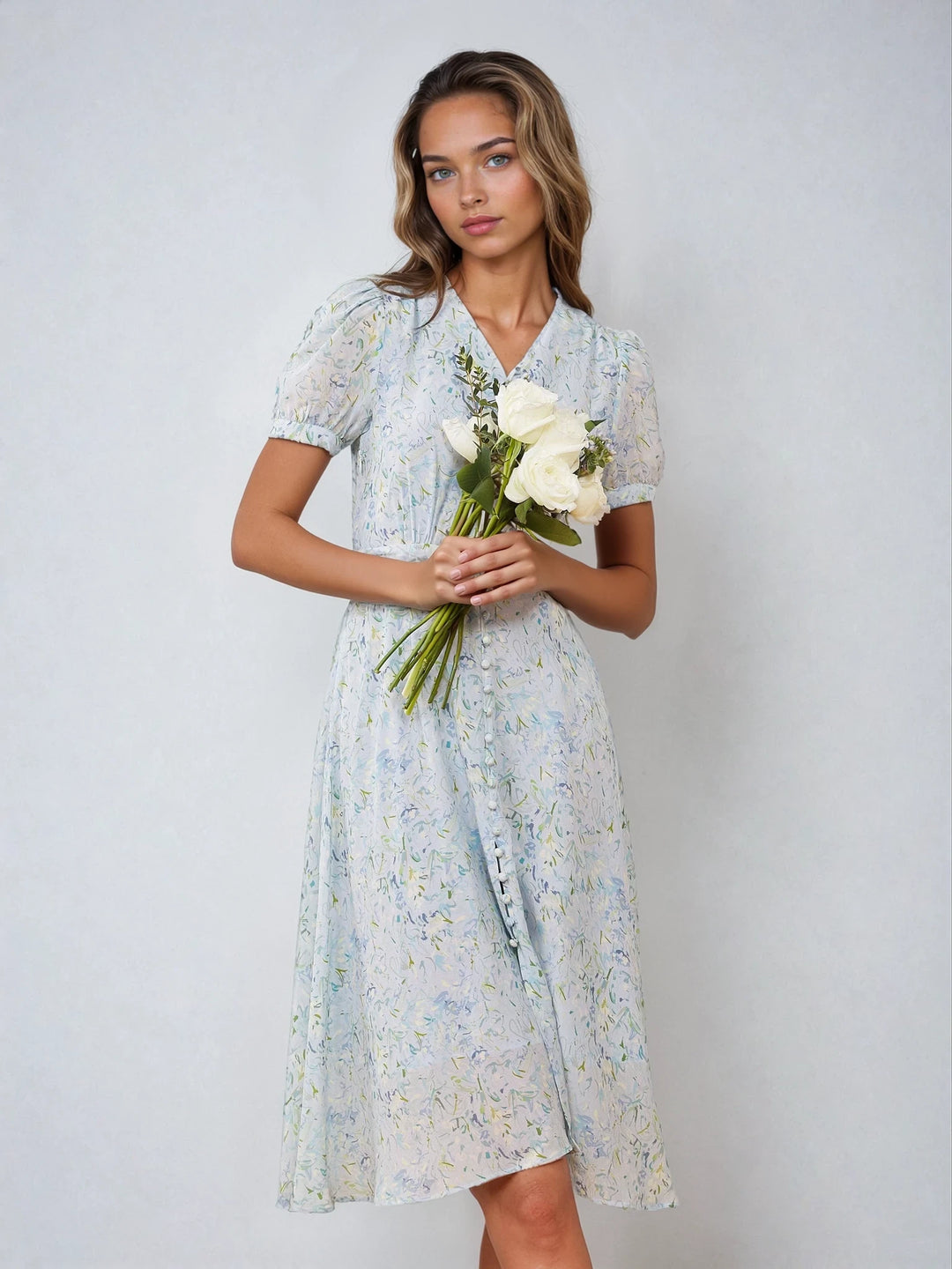 Blue Silk Midi Dress