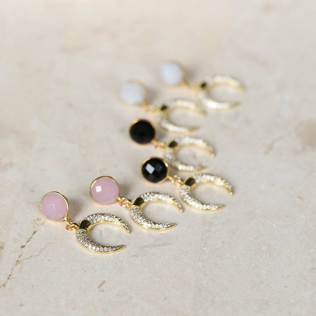 Crystal Horn Earrings: Black Onyx, turquoise or Rose Quartz