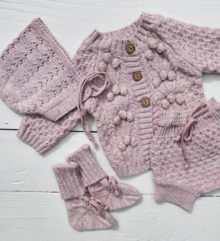 OLIVE & CRADLE - Baby Knit Outfit 4PC SET Sweater Bloomer Booties bonnet