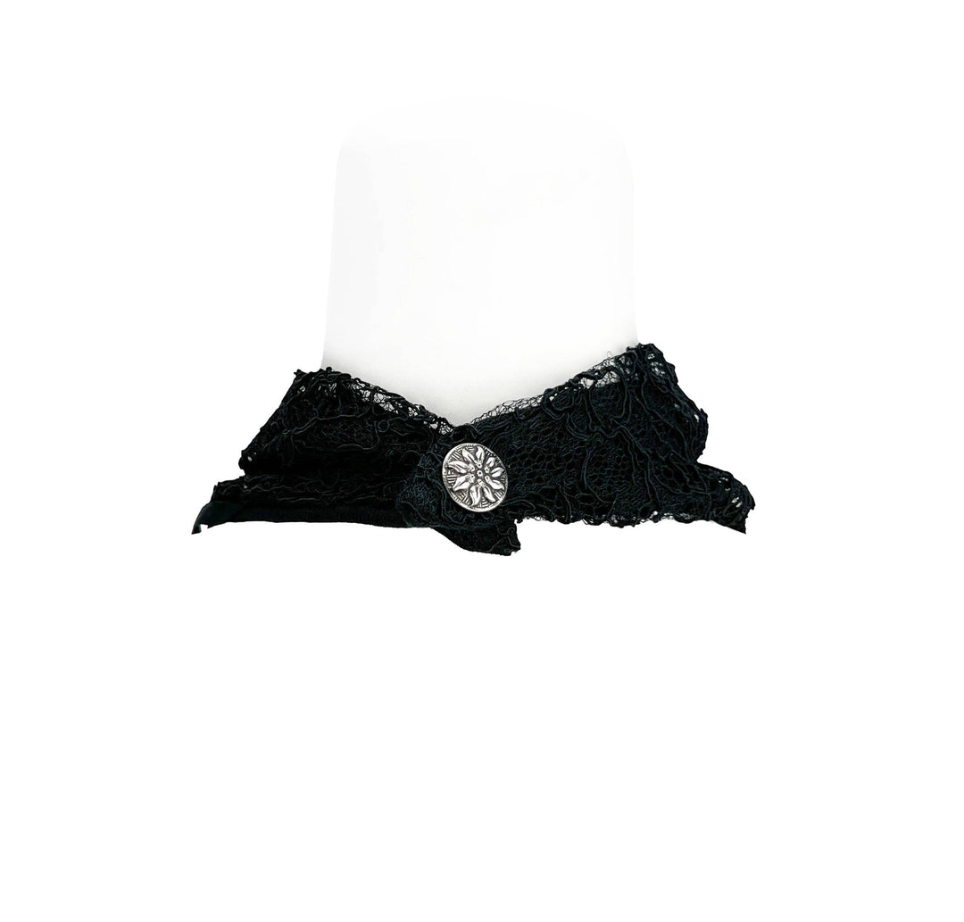 Black Lace Neckerchief Cowl with Lambskin Leather