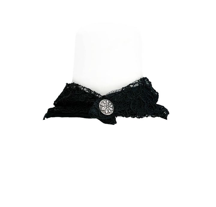 Black Lace Neckerchief Cowl with Lambskin Leather