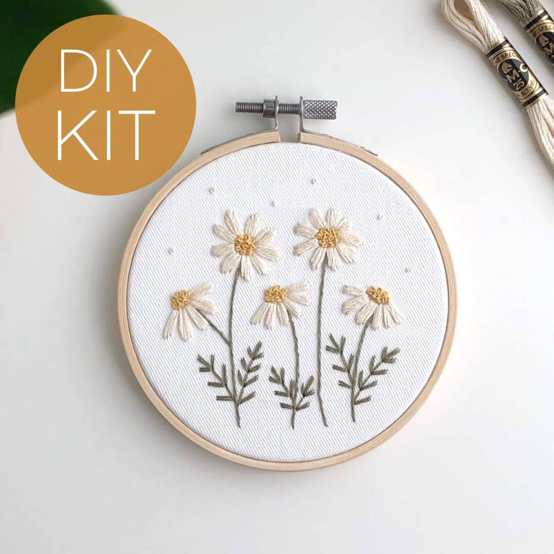 Matryoshka Doll Shop - Daisies embroidery DIY kit, beginner embroidery kit