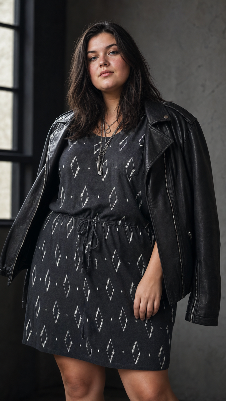 The Abby Drawstring Dress in Black Diamond Vine