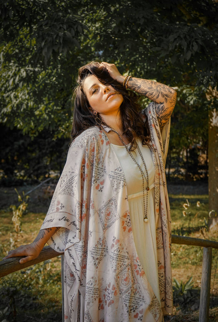 Love Story Heart Print Bamboo Boho Kimono