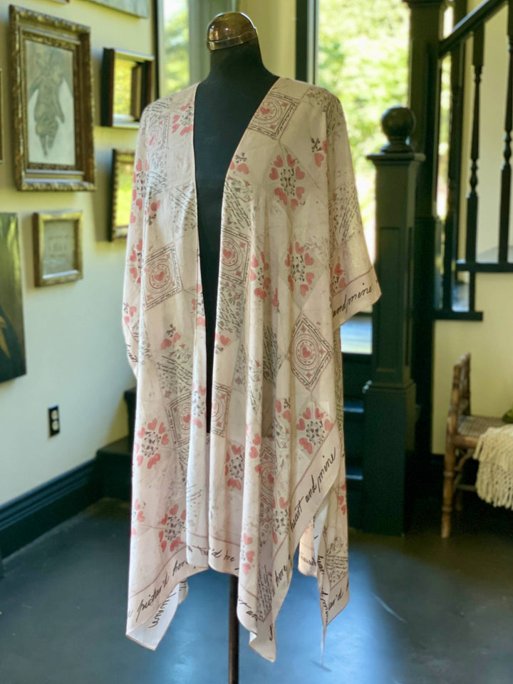 Love Story Heart Print Bamboo Boho Kimono