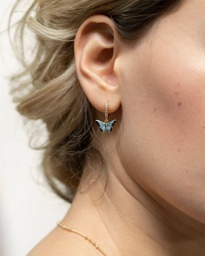Fable England - FABLE Enamel Blue Butterfly Huggie Earrings