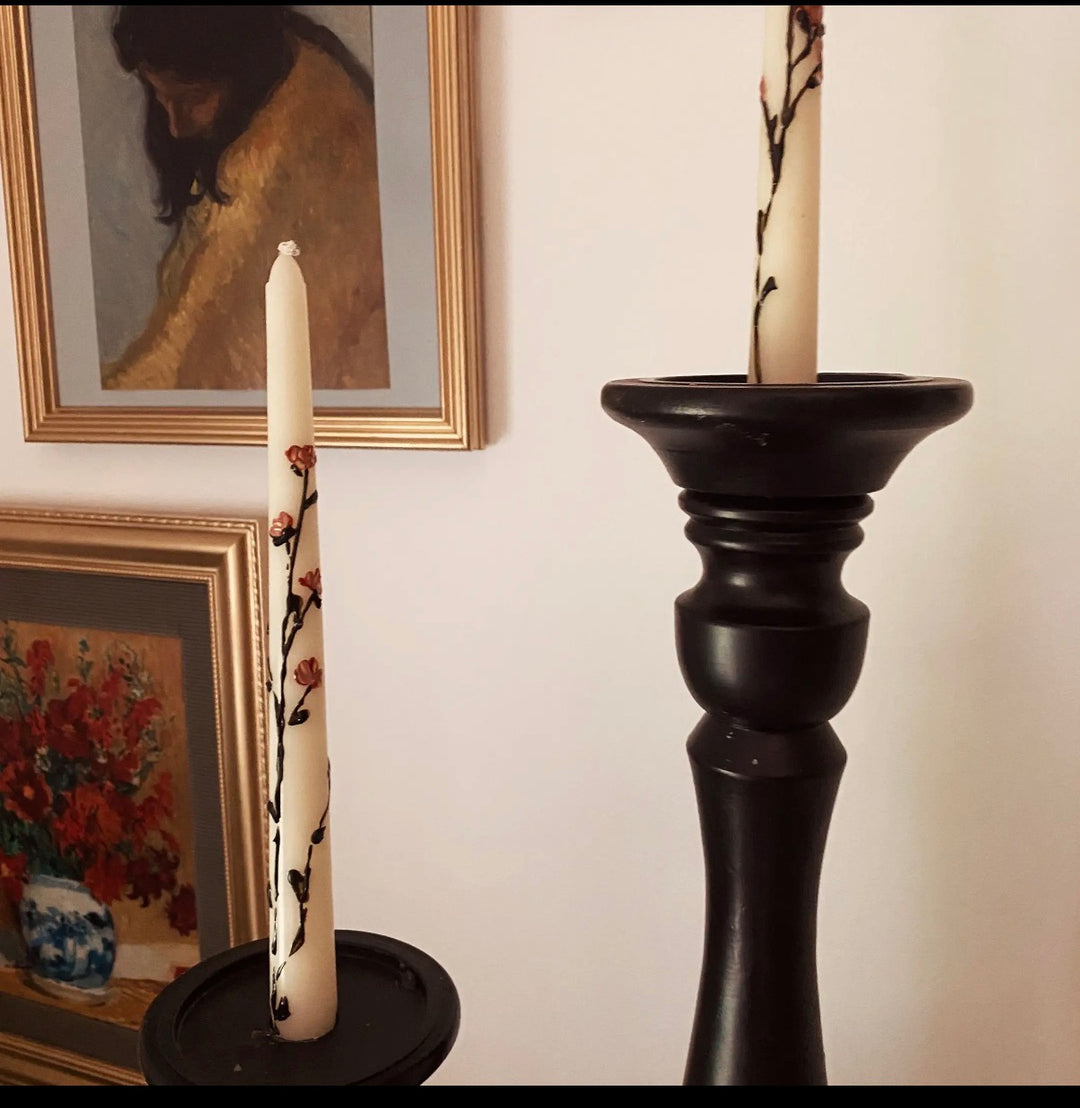 Hand-Painted Floral Taper Candles