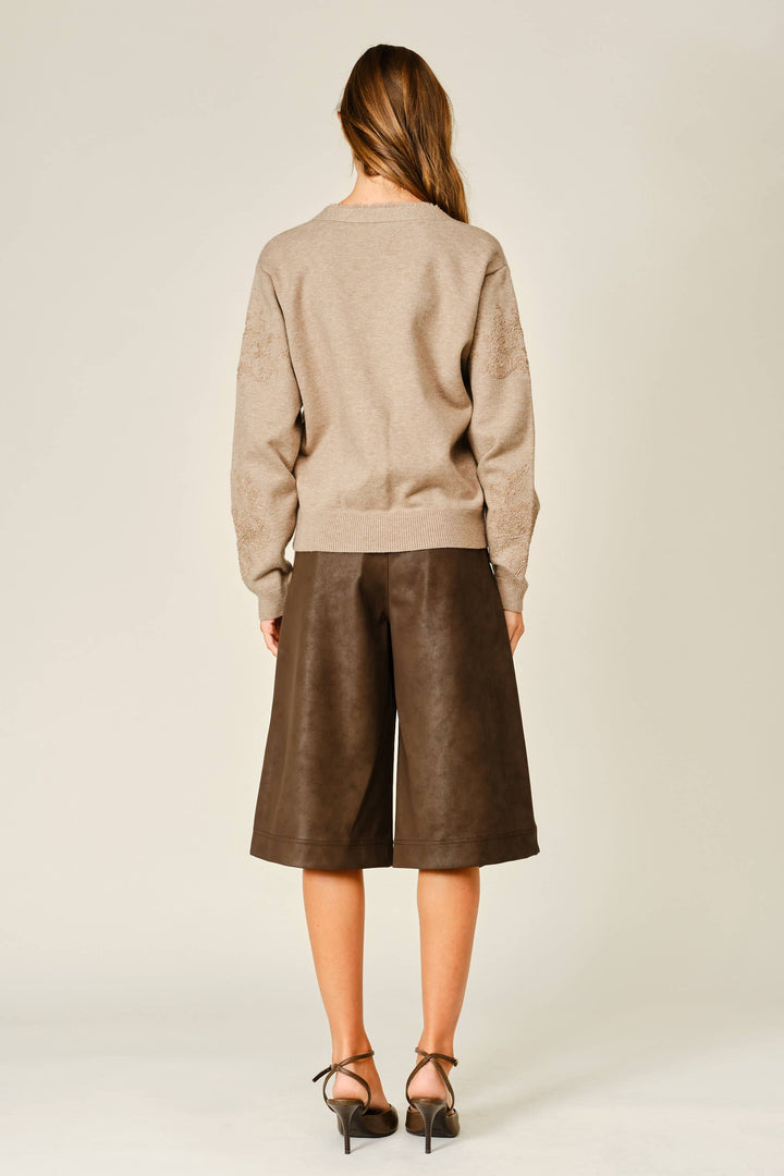 Pre-Order- WOOL MIX EMBROIDERED SWEATER CARDIGAN
