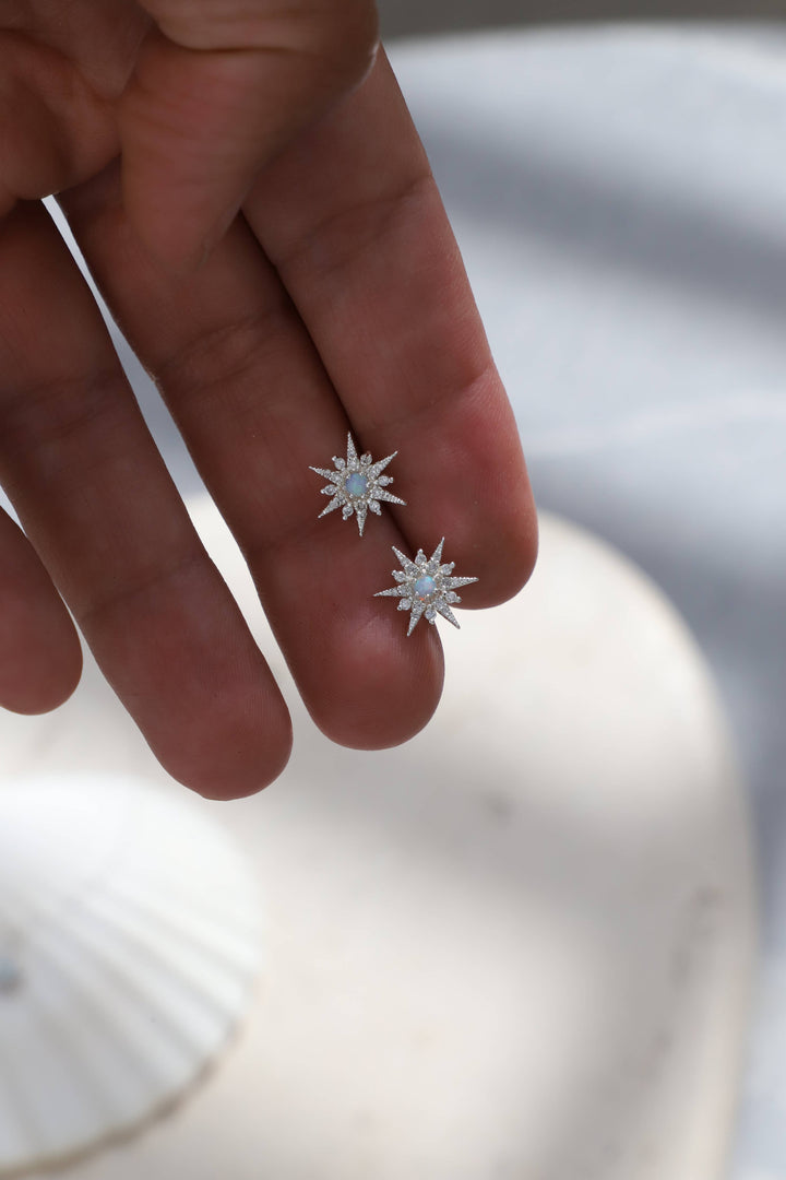 OPAL STAR STUDS- SILVER