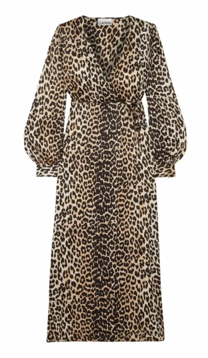 GANNI Leopard wrapped dress