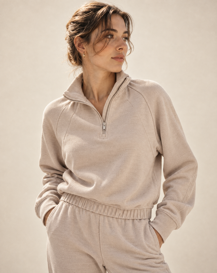 RIB BRUSHED QUARTER ZIP PULLOVER