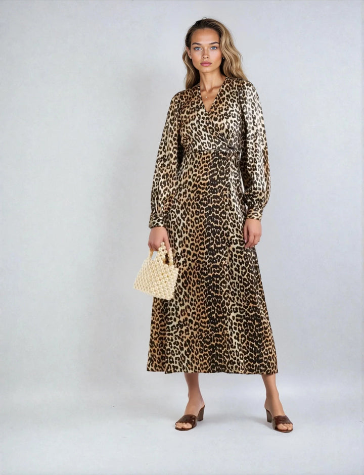 GANNI Leopard wrapped dress