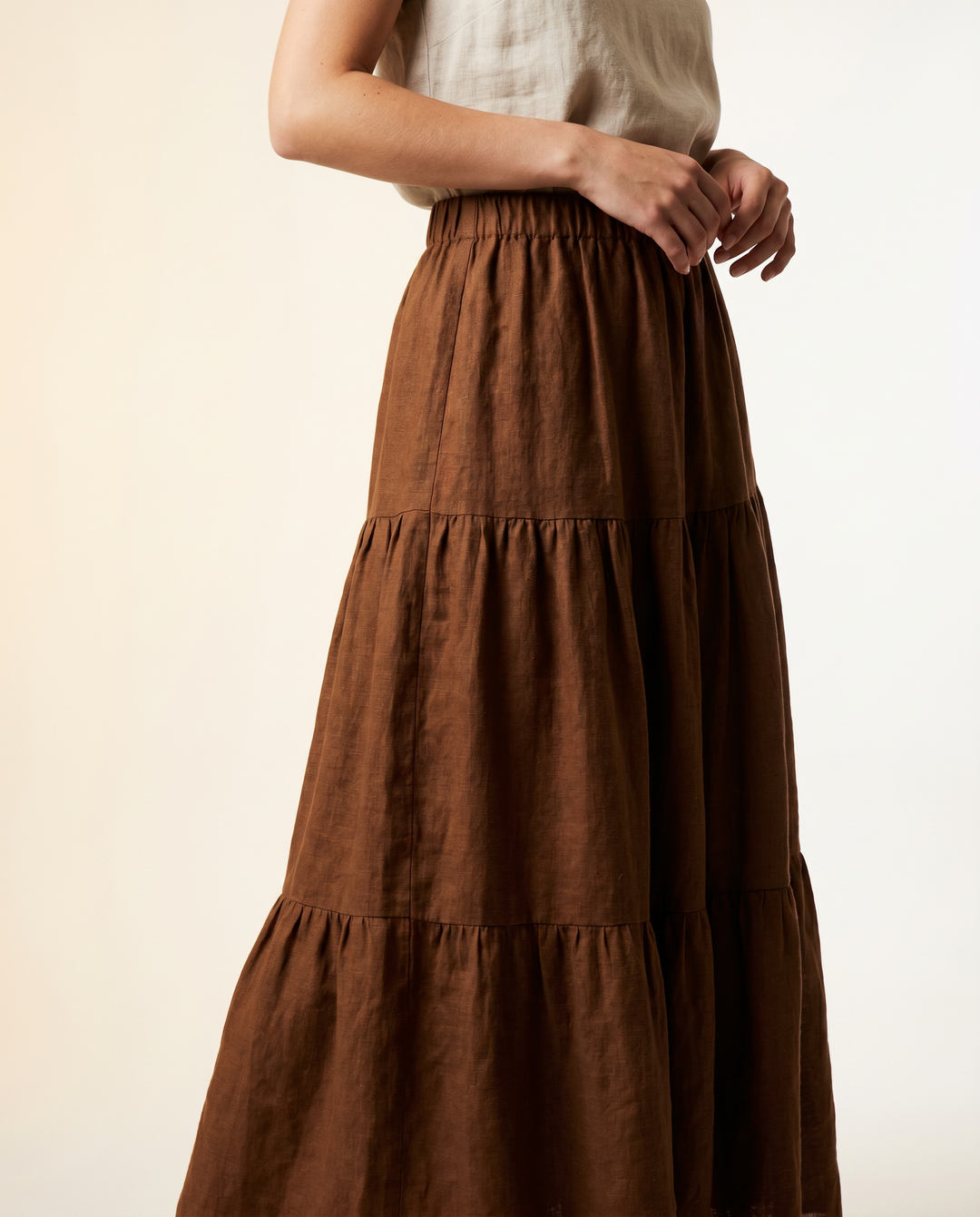 Italian Linen Tiered Maxi Skirt in Copper