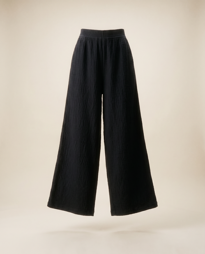 Skye Cotton Gauze Palazzo Pants in Navy
