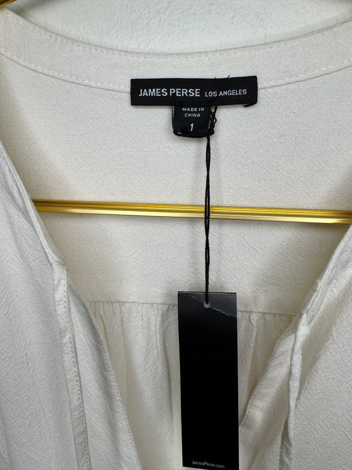 James Perse Linen blend dress with long sleeves, V-neck sash-tie closure, Mindi length: Small