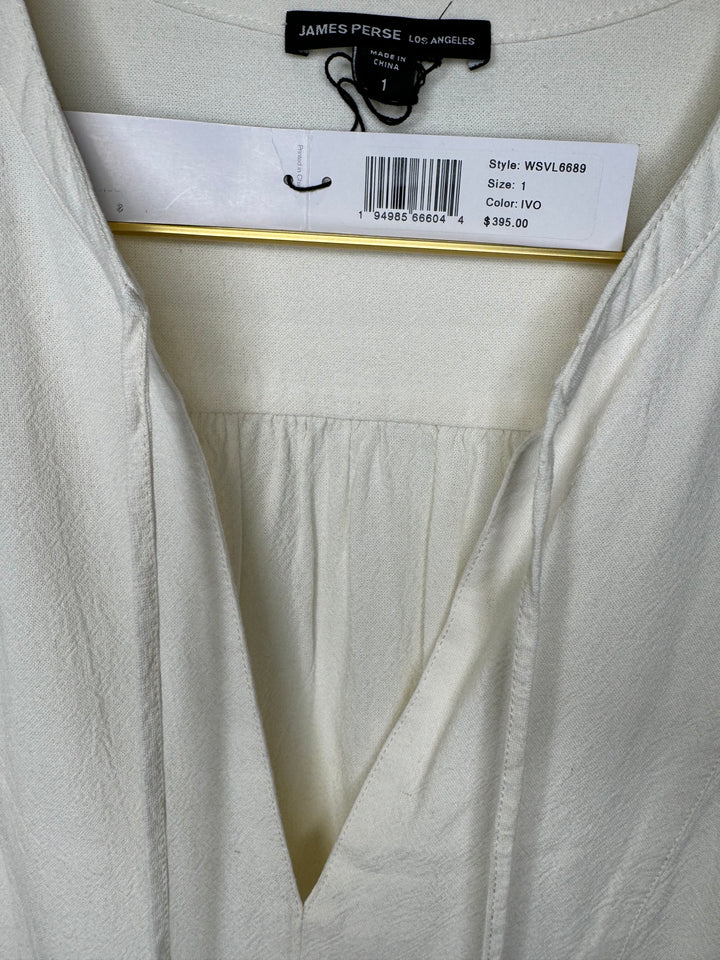 James Perse Linen blend dress with long sleeves, V-neck sash-tie closure, Mindi length: Small