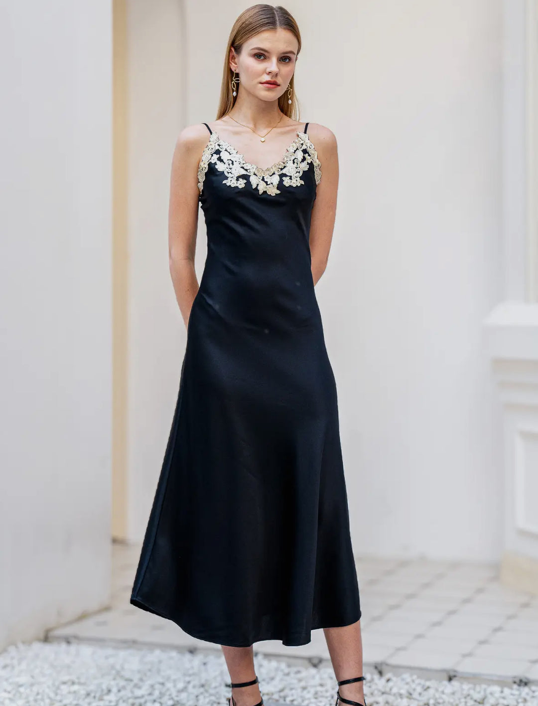 Silk Slip Dress with Lace Detail – Femme and Fawn