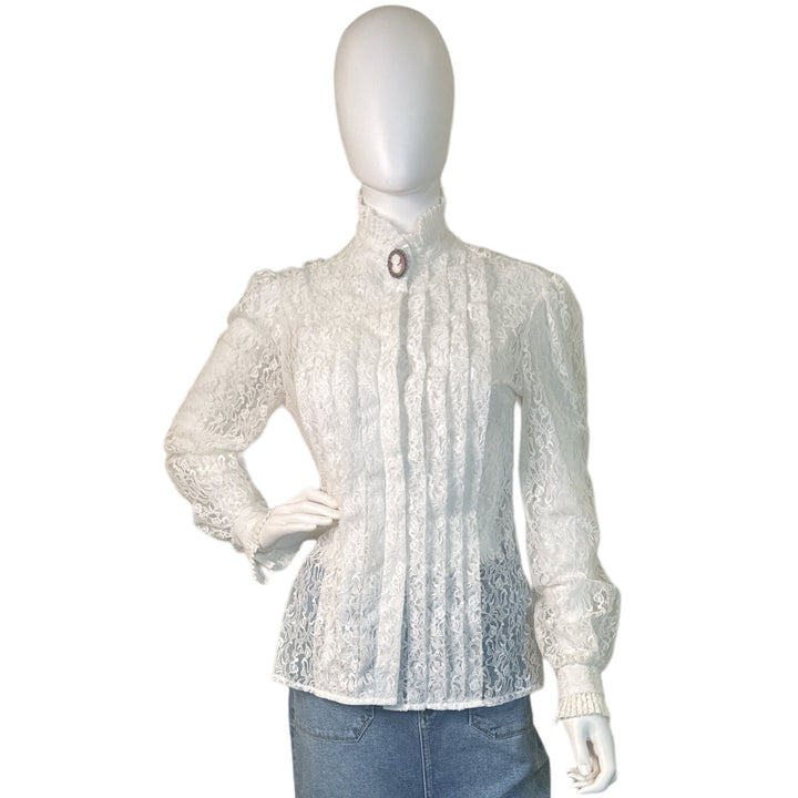 Vintage-Julie Lynn While Long Sleeve Lace Blouse