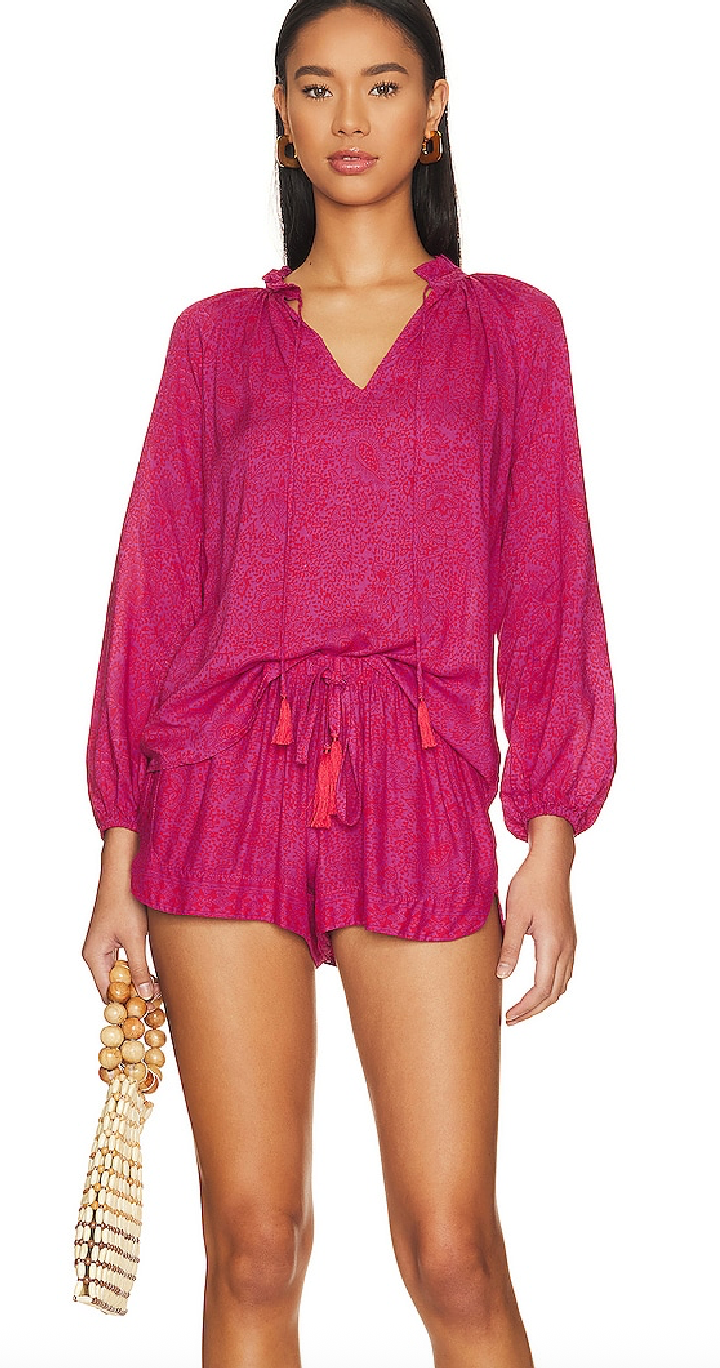 Natalie Martin Penny Blouse in Shangri La Print Raspberry - (Pre-Owned)