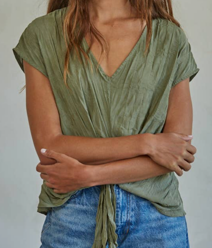 The Woven V-Neck Tie Top