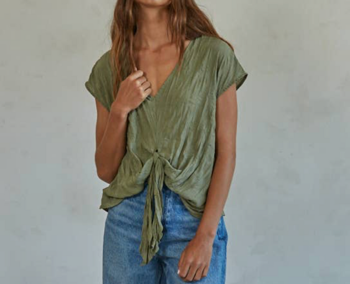The Woven V-Neck Tie Top
