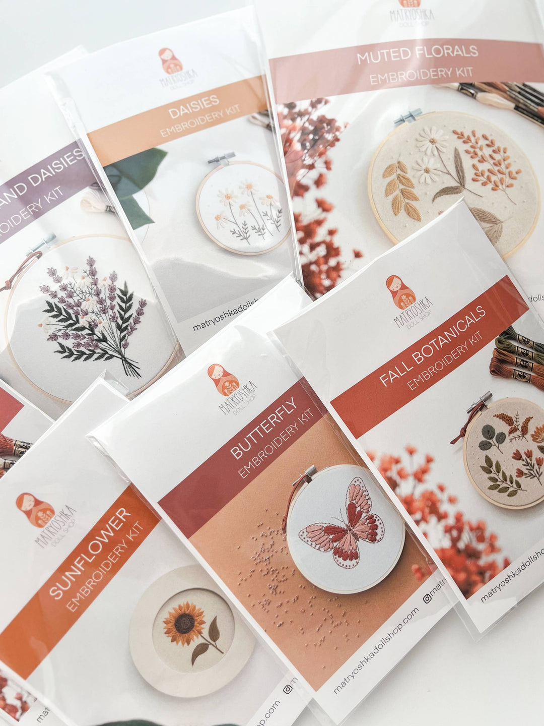 Matryoshka Doll Shop - Floral Embroidery DIY Kit, modern embroidery craft kit