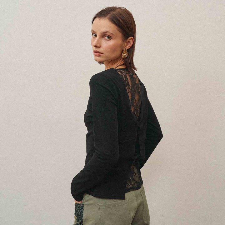 The Able Lace Back Long Sleeve Top