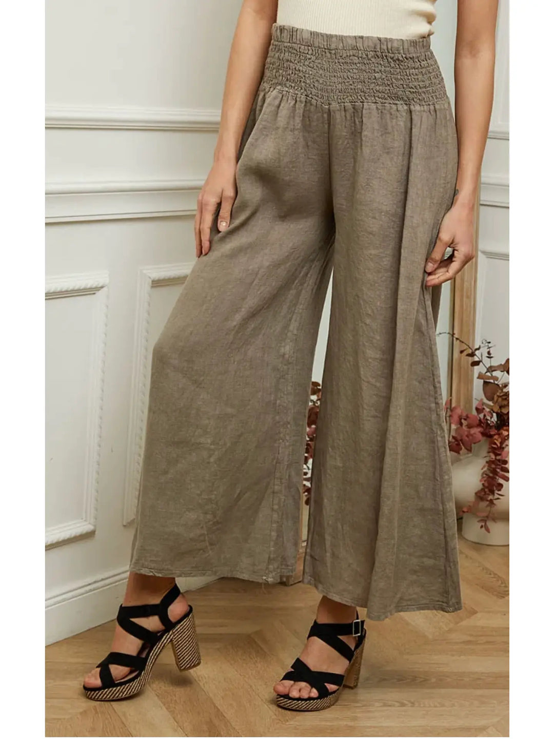 Linen Wide-Leg Pants Taupe