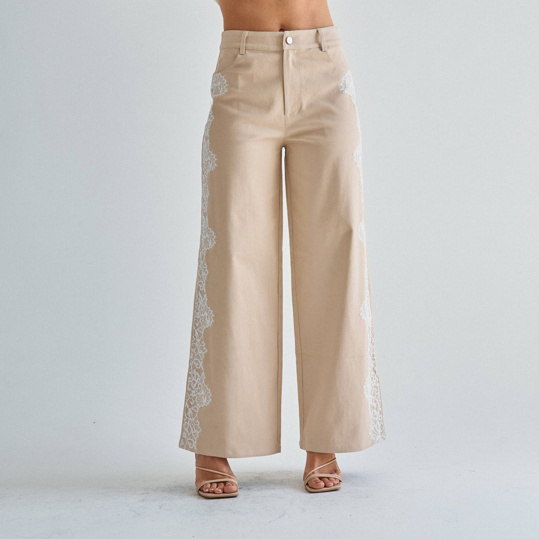 The Margot Lace-Trim Twill Pant — Olive
