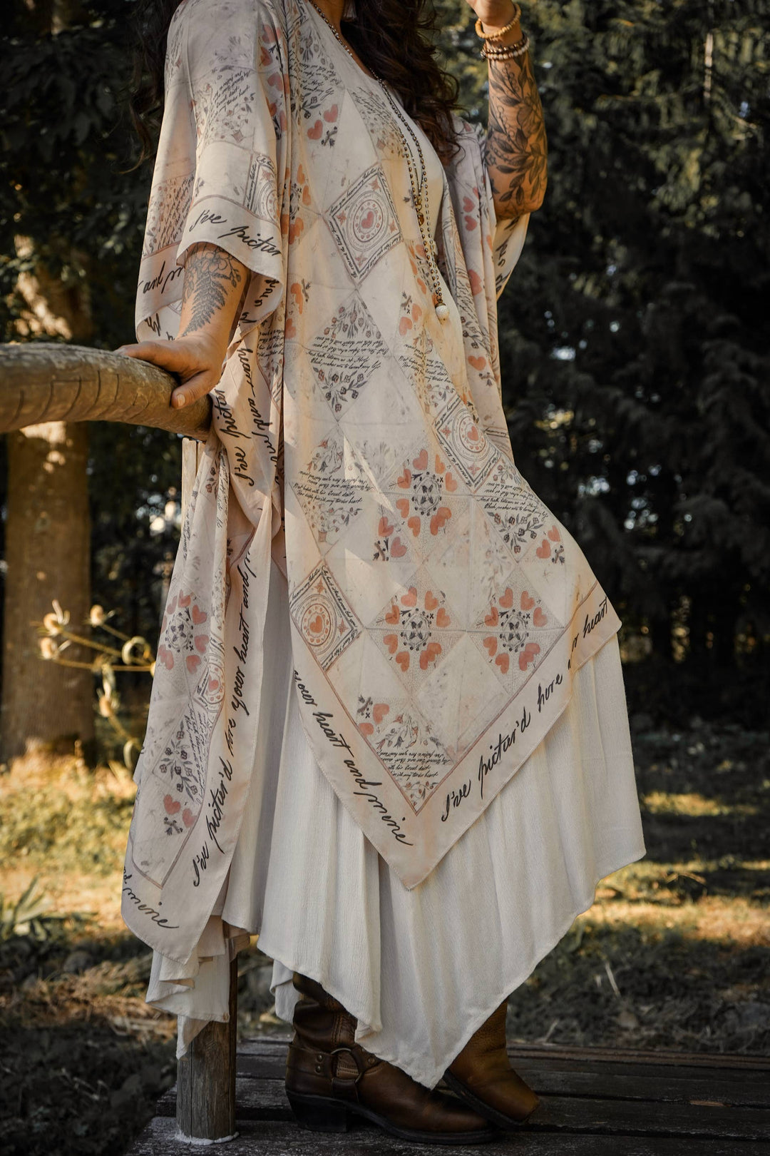 Love Story Heart Print Bamboo Boho Kimono