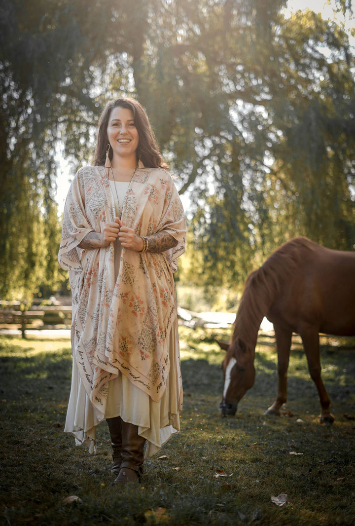 Love Story Heart Print Bamboo Boho Kimono