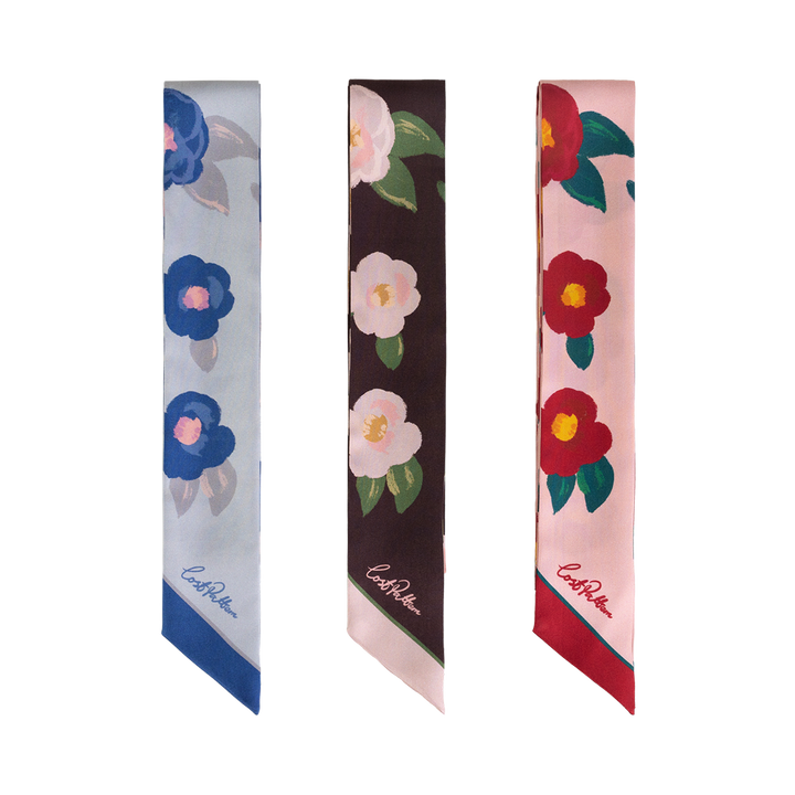 Lost Pattern NYC - "Camellia" Silk Twilly Neck Bow - Red & Pink