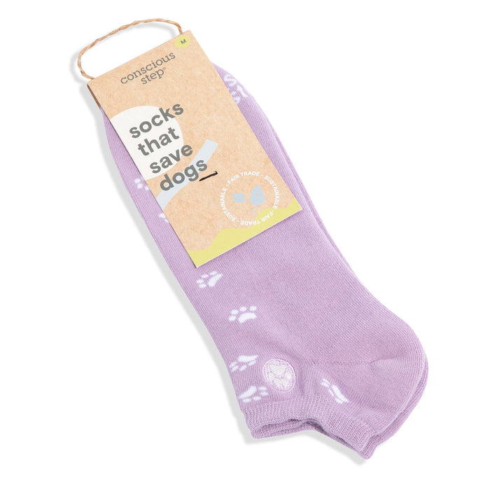Conscious Step - Ankle Socks that Save Dogs (Purple Paw Prints)