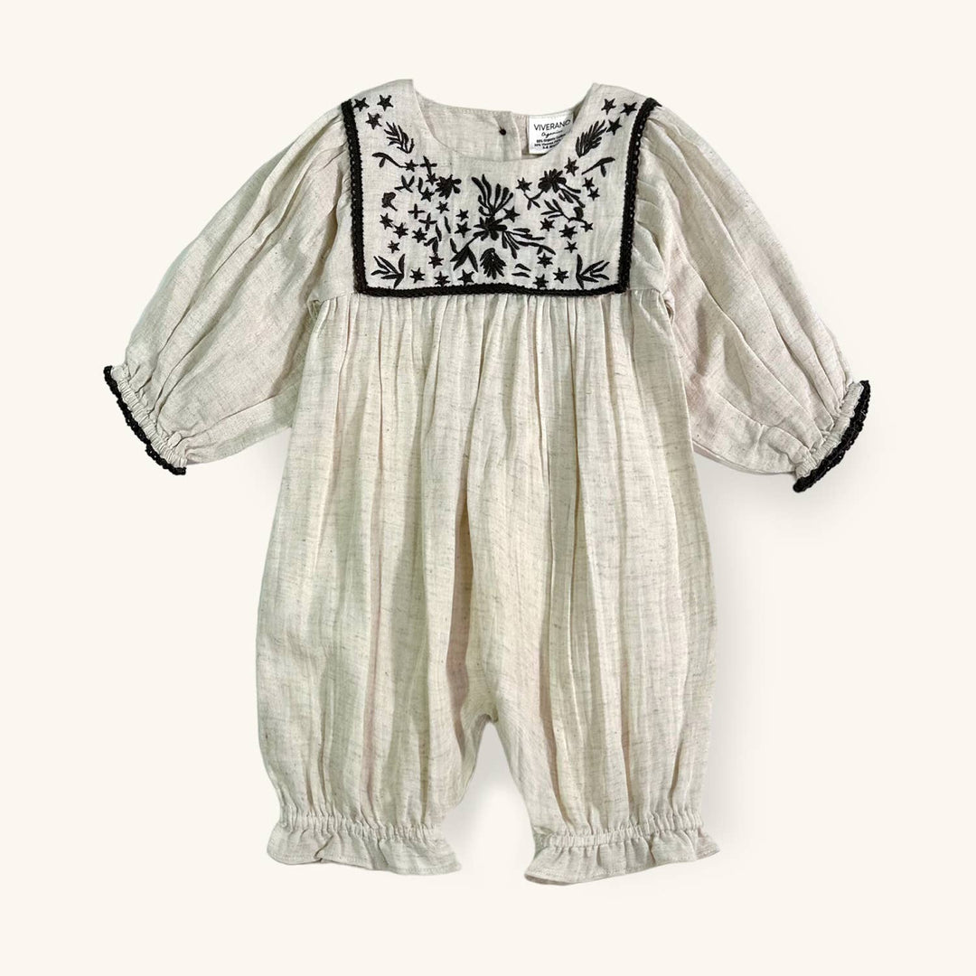 Embroidered Linen Jumpsuit Baby Romper (Organic)