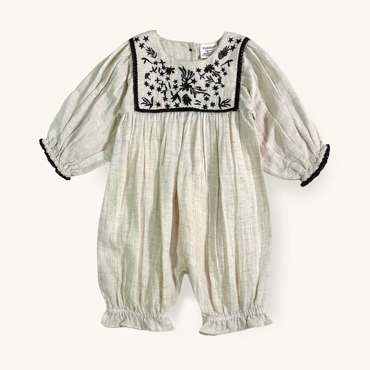 Embroidered Linen Jumpsuit Baby Romper (Organic)